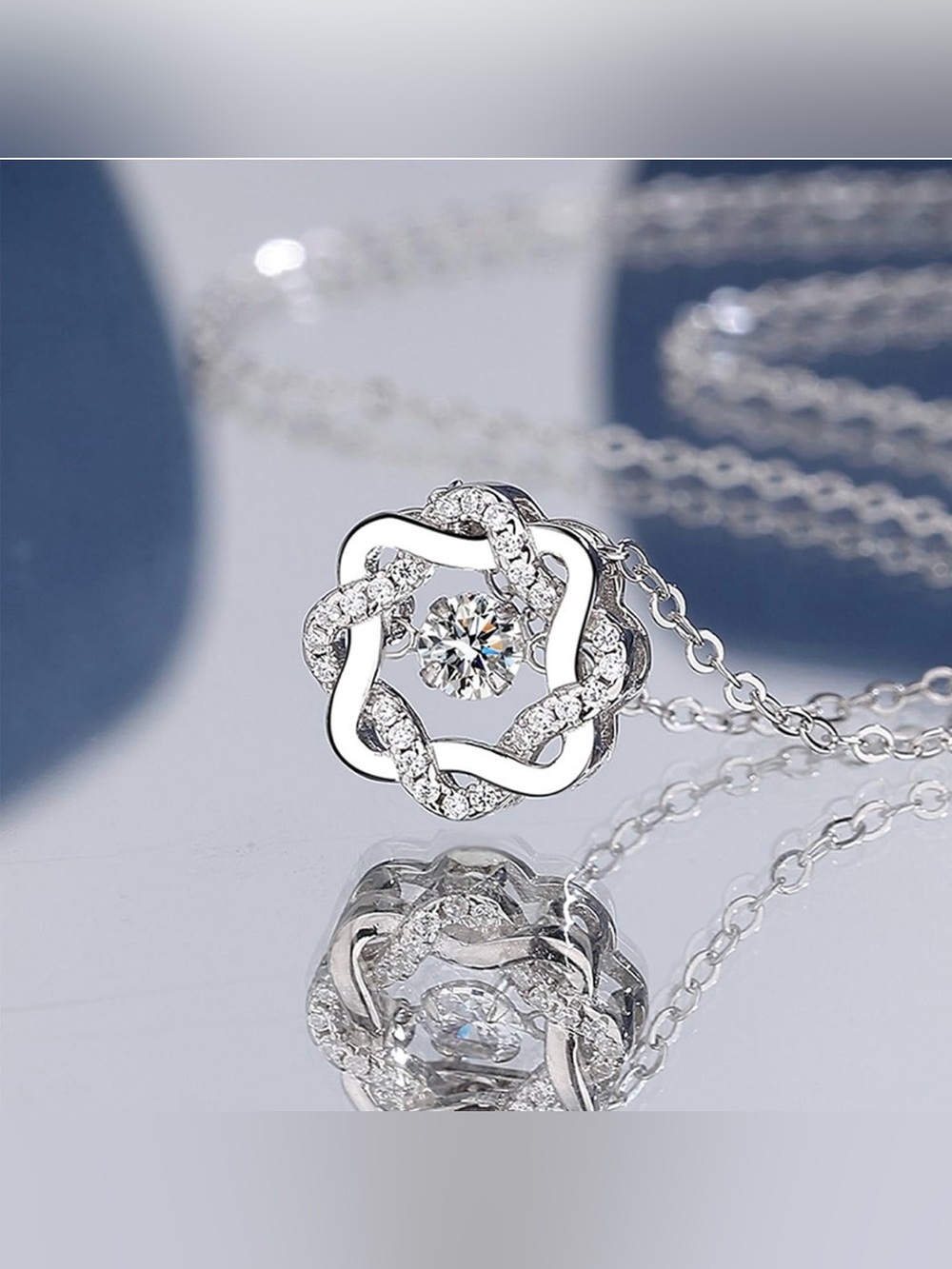Silver Floral Crystal Pendant Necklace - Elegant Women's Jewelry - Picture 2 of 4
